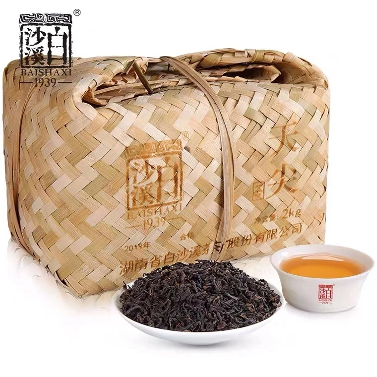 安化黑茶2019年白沙溪2kg竹篾篓装天尖茶松烟香一级料散茶