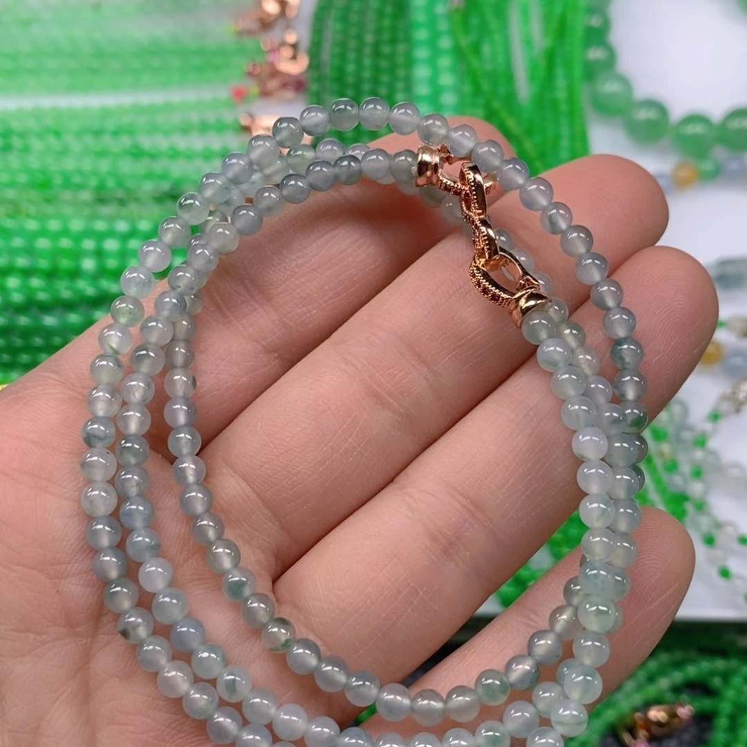 翡翠颈饰未镶嵌冰种飘花小米珠项链4m' m