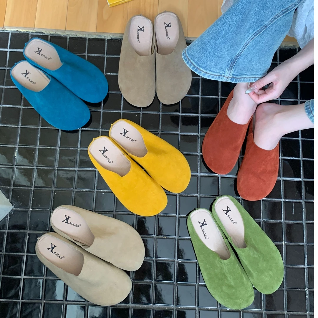 真皮平底凉拖夏季网红极简风包头拖ins百搭时尚春夏透气半拖休闲