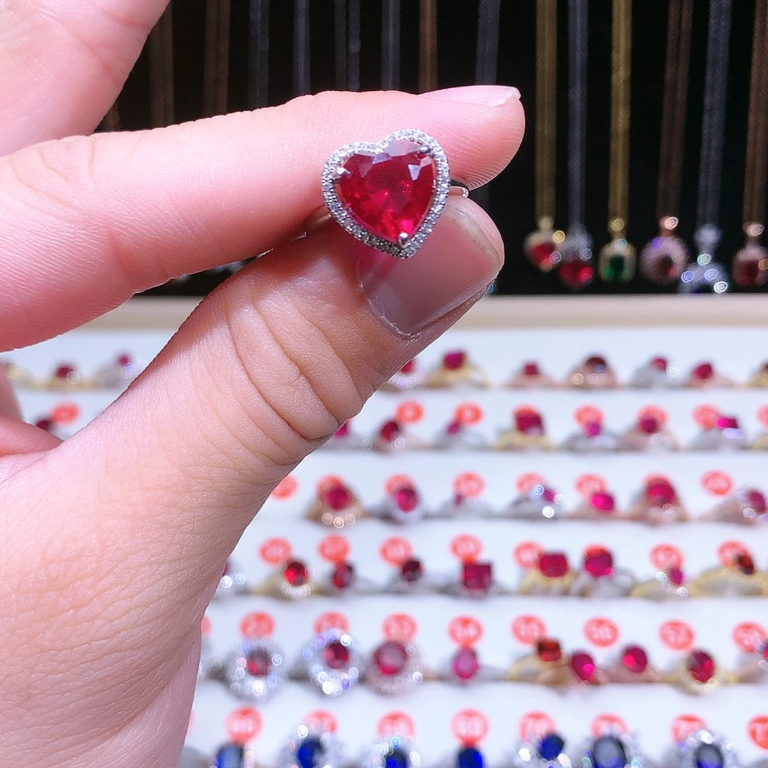 红宝石戒指银S925镶嵌