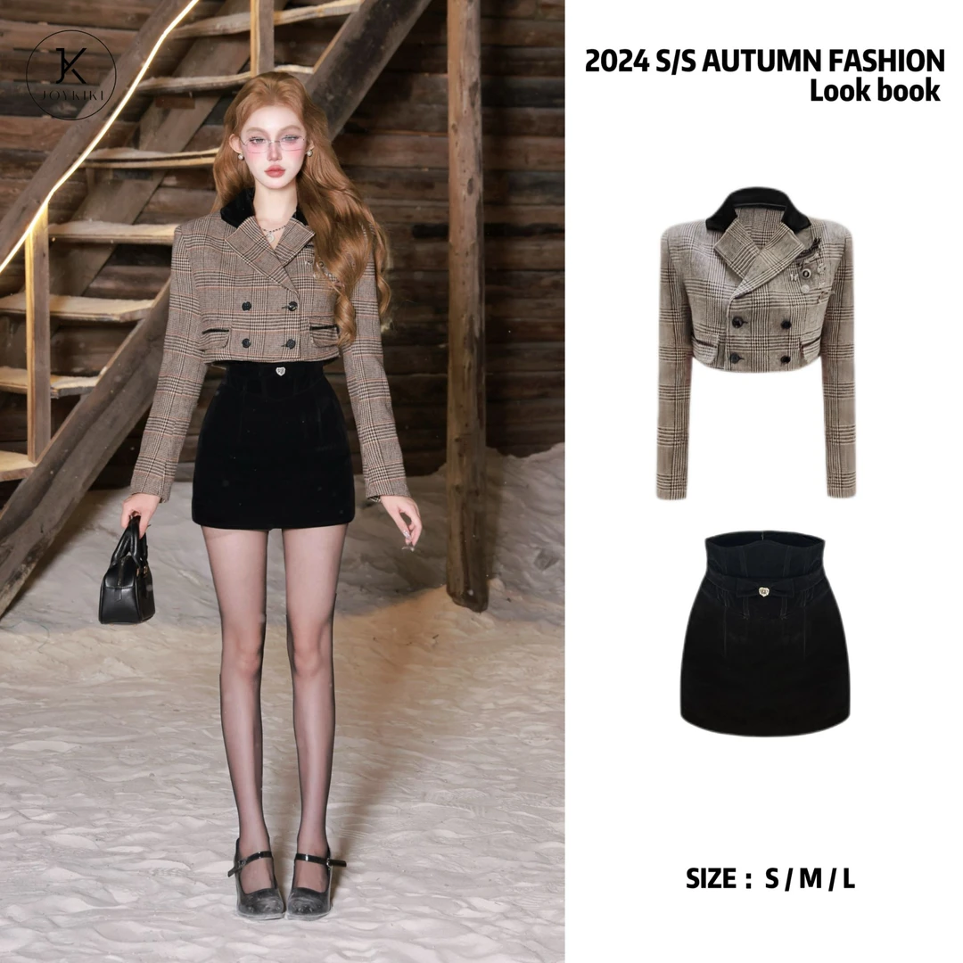 【JOYKIKI 清清!】【骑士千金】秋季学院风拼接撞色套装 J24D020