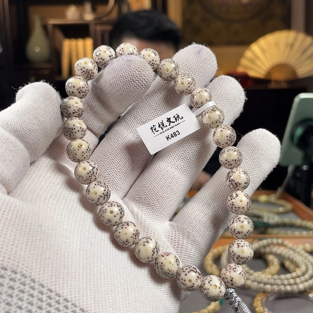 星月菩提手串10mm 石玉料瓷白月留白圆珠 K483