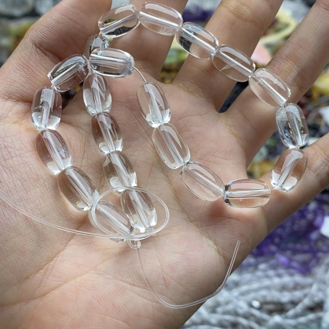 玛瑙/玉髓未镶嵌珠宝半成品两个天然8×12mm净体白水晶胶囊珠