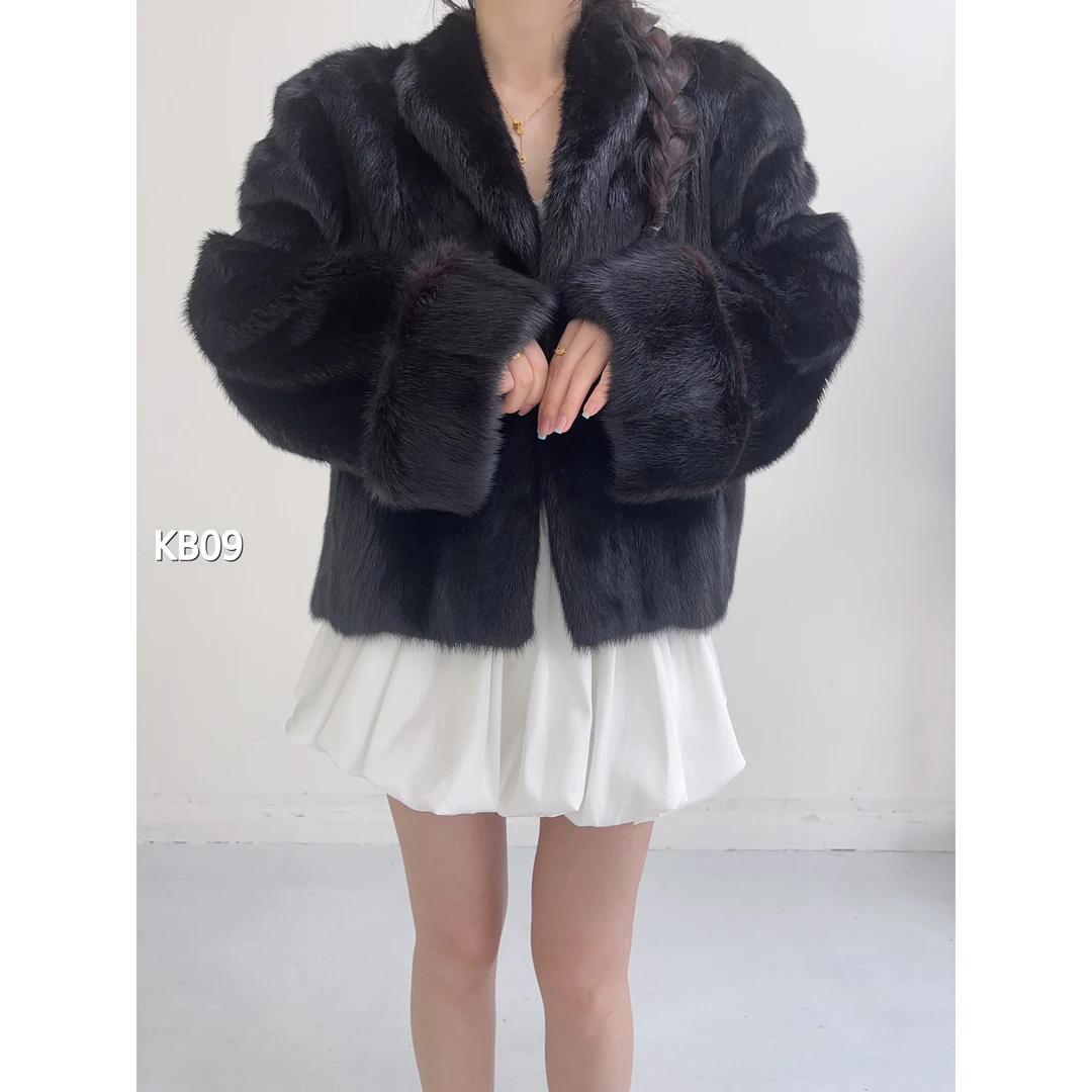 【KB09】L 红黑色超短款全抽貂皮（肩43胸110衣58袖61）26009