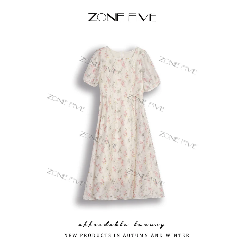 【zonefive】【D0525】2025新款碎花拉链连衣裙夏季显瘦百搭时尚气质