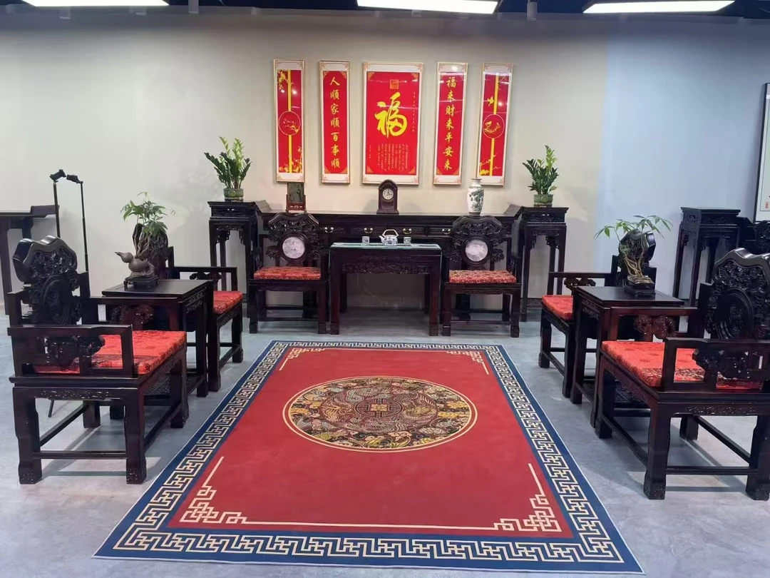 实木中堂12件套仿古客厅家具古典雕花条案八先桌农村别墅堂屋家具