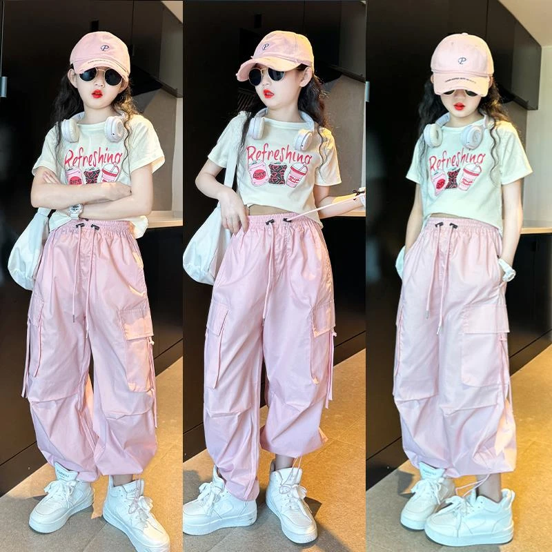 女童夏季街舞演出服2025新款酷帅女大童运动套装潮服儿童舞蹈六一