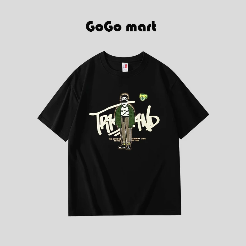 【GOGO 专属】t恤男士休闲夏季宽松潮流印花圆领