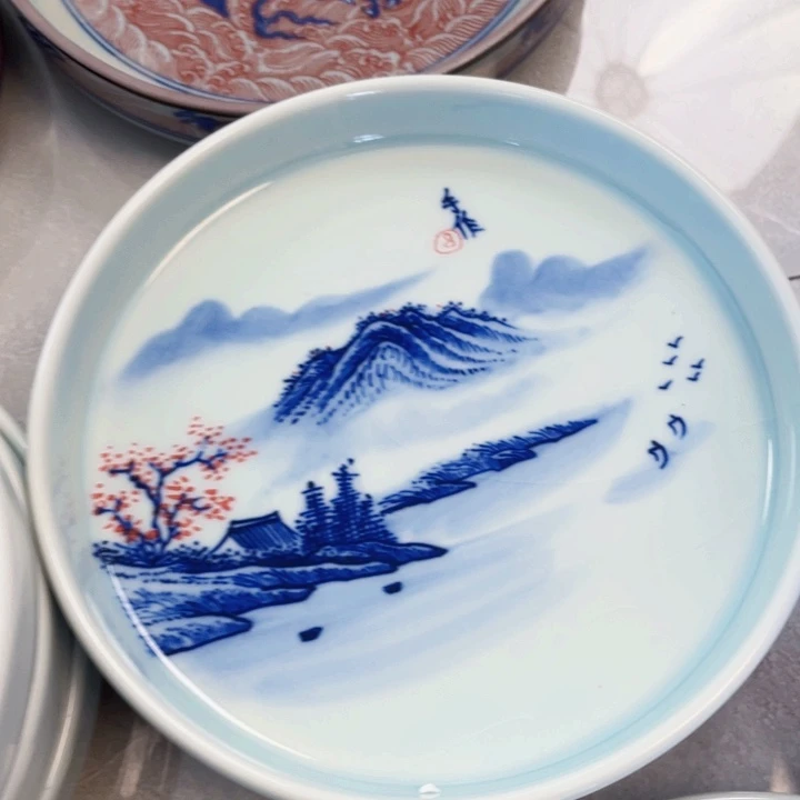 瓷片山水盖碗加壶承手绘