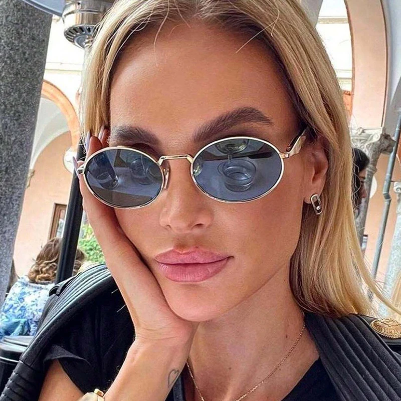 新款椭圆框太阳镜金属欧美时尚墨镜百搭防紫外线高级太阳眼镜网红