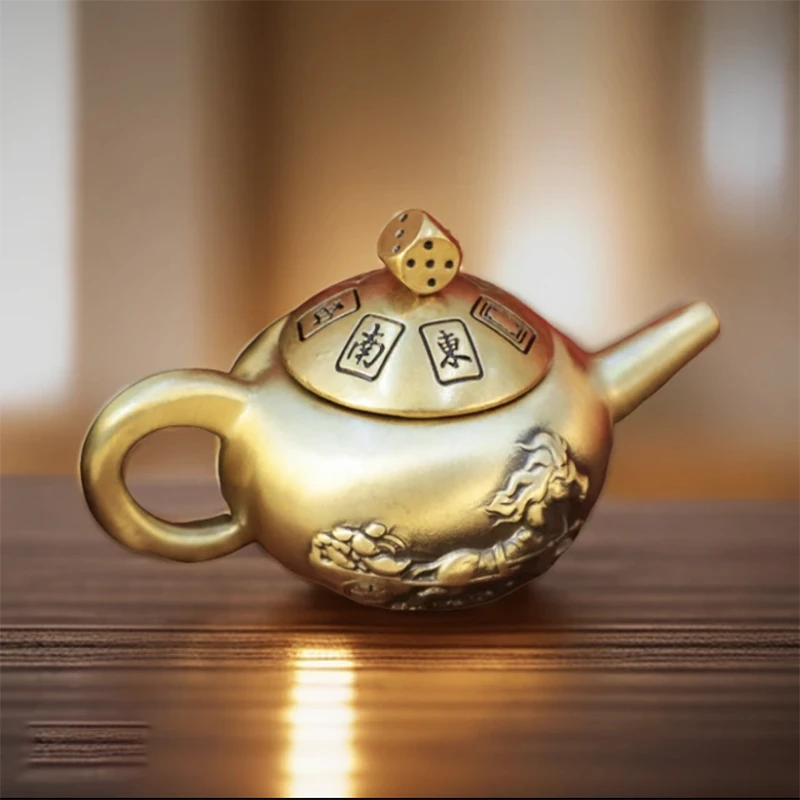 [只做黄铜】黄铜把把胡小茶壶手把件旋转创意解压摆件趣味装饰礼品