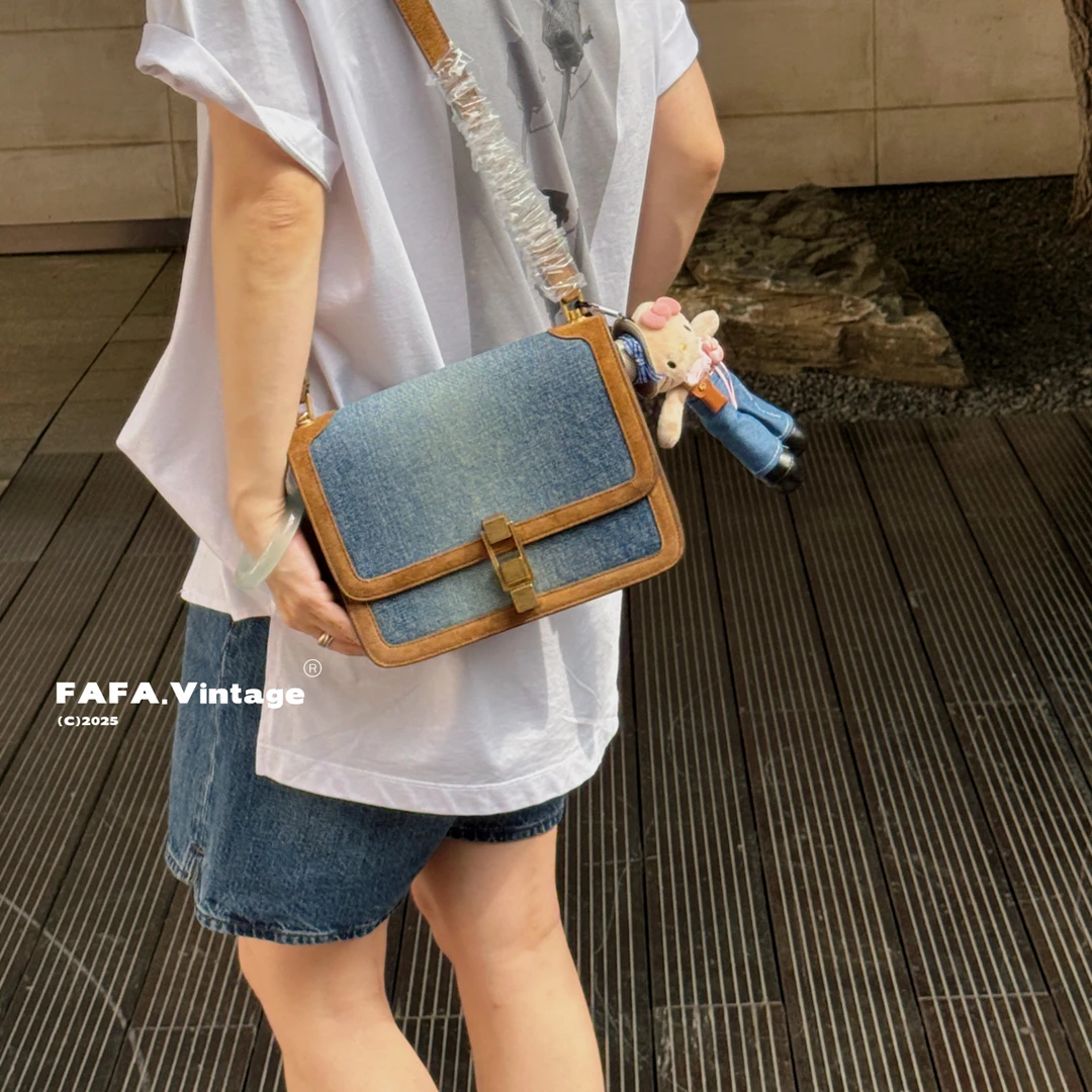 99新 YSL/圣罗兰 發發中古·98新ysl单宁拼麂皮翻盖豆腐单肩斜挎包