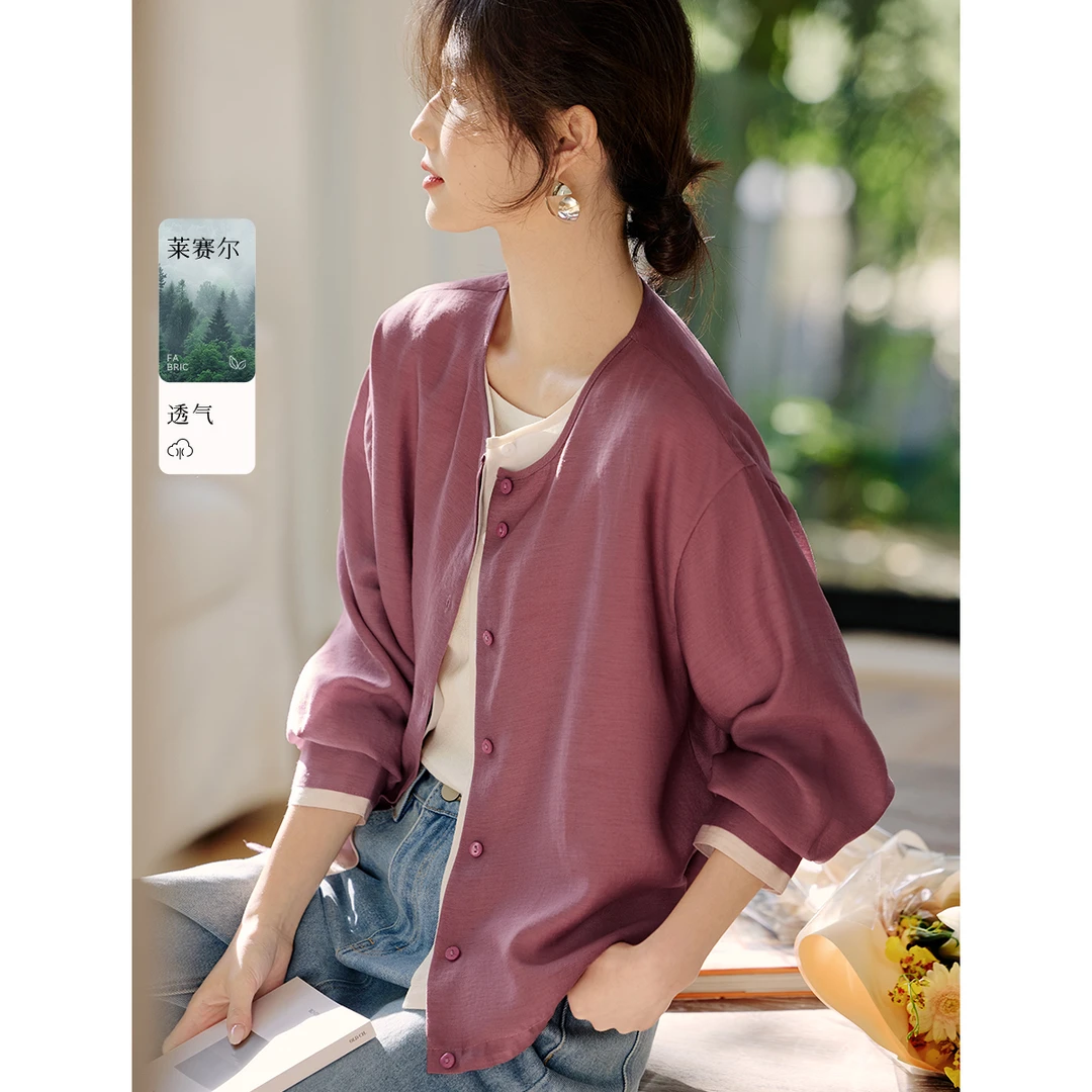 XWI/欣未设计感优雅假两件外套2025春气质茶歇撞色拼接双门襟外套