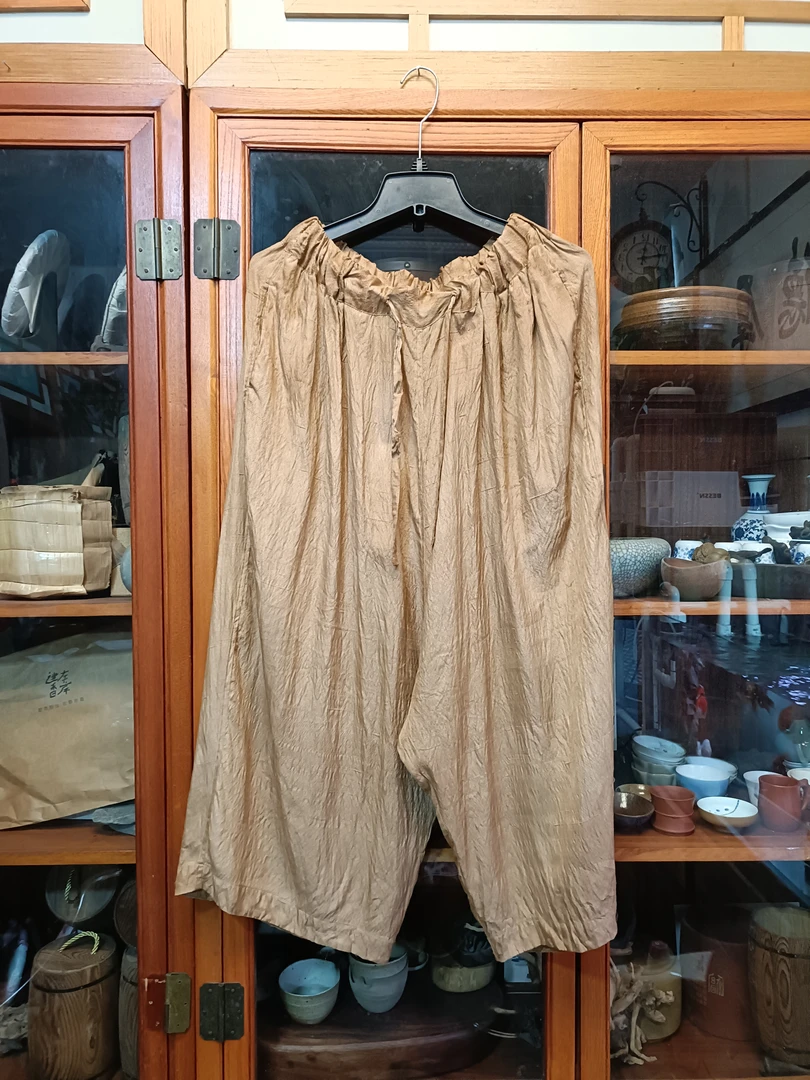 植物染色柞蚕丝裤子（裤长92厘米）茶色