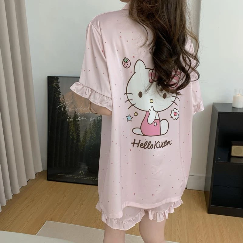 GPSUNLU网红爆款粉色甜美风可爱女生睡衣夏季薄款冰丝韩版家居服