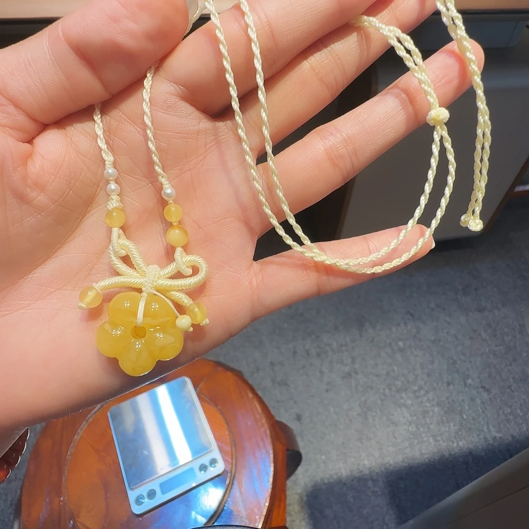 琥珀未镶嵌珠宝奇石花花项链