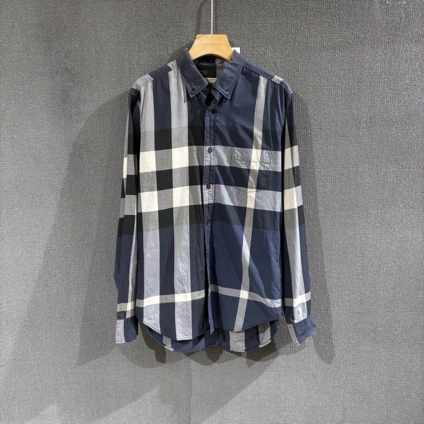 99新 BURBERRY/博柏利 （pm）蓝色格纹衬衫 s码/0908