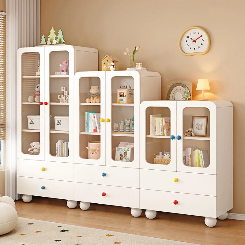 实木书柜学生收纳柜展示柜带玻璃门客厅落地多层书架书橱储物柜子