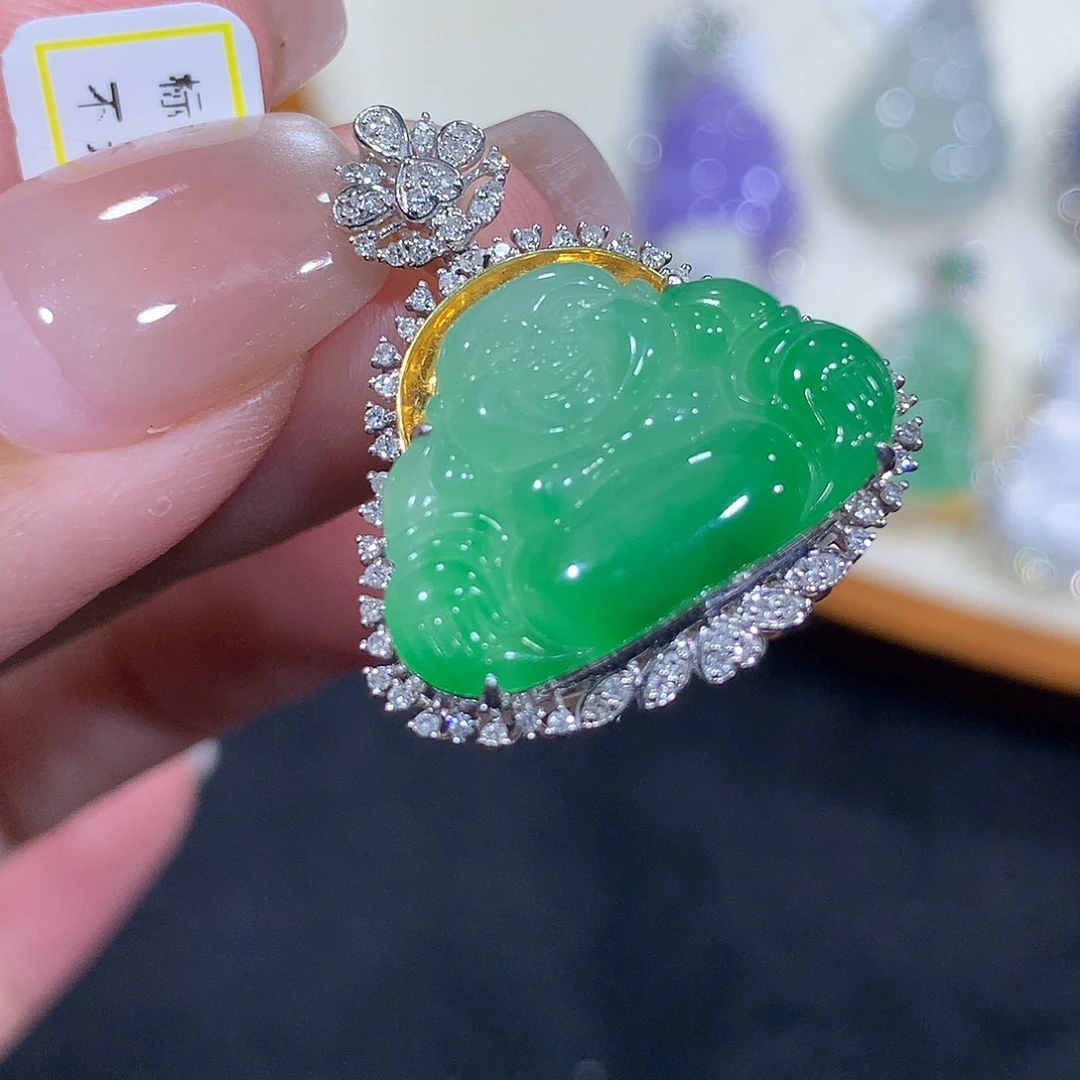 翡翠18K金镶嵌吊坠(不含链)