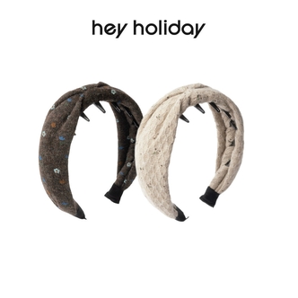 hey holiday秋冬复古碎花褶皱大齿羊毛发箍垫高颅顶束
