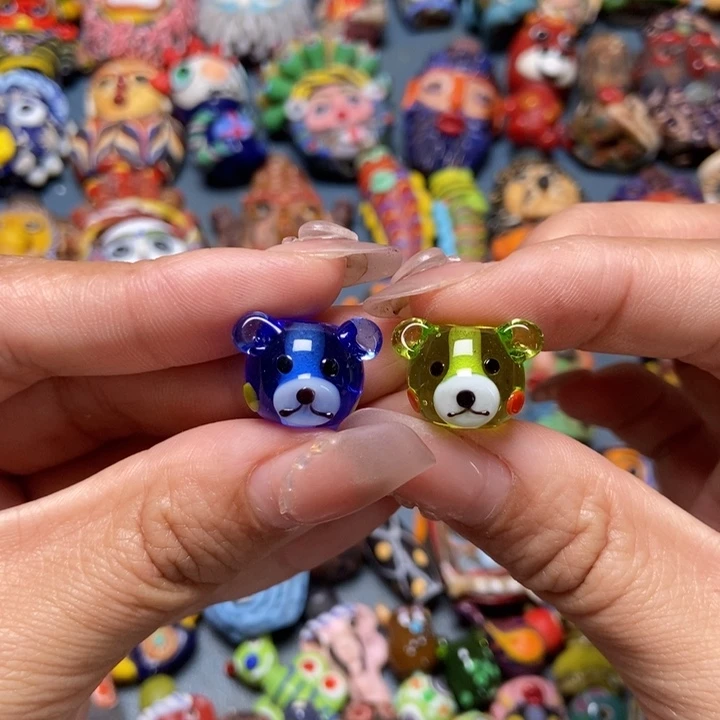 玻璃颈饰印度尼西亚透色小熊一对