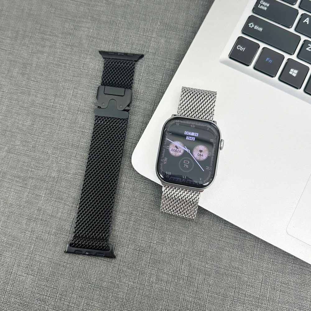 裴蔻适用苹果手表米兰尼斯表带S10不锈钢降落伞卡扣iwatch98腕带