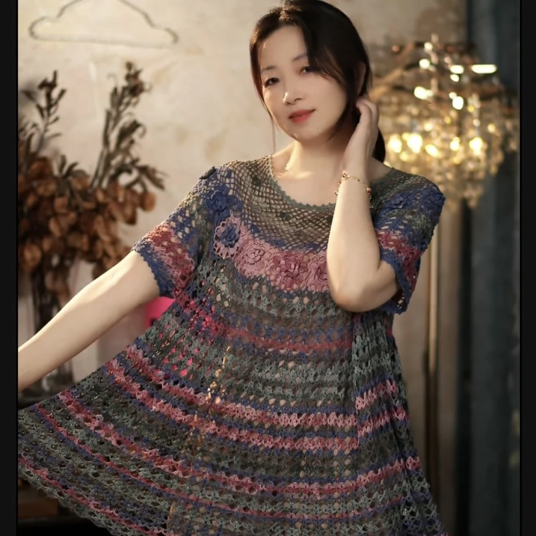 九色鹿晖晖时尚编织【雾里看花】段染蕾丝中粗纯棉线光泽挺括50g/团