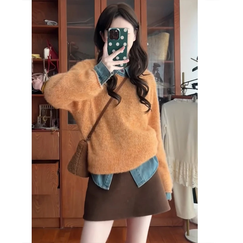 超火一整套2025秋冬新款时尚甜美减龄慵懒风打底毛衣短裙三件套