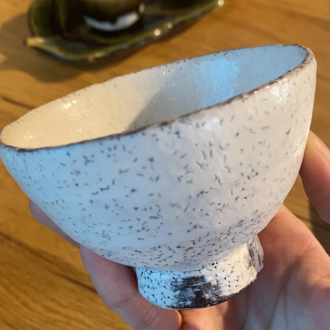 瓷片粉引高足器皿呀