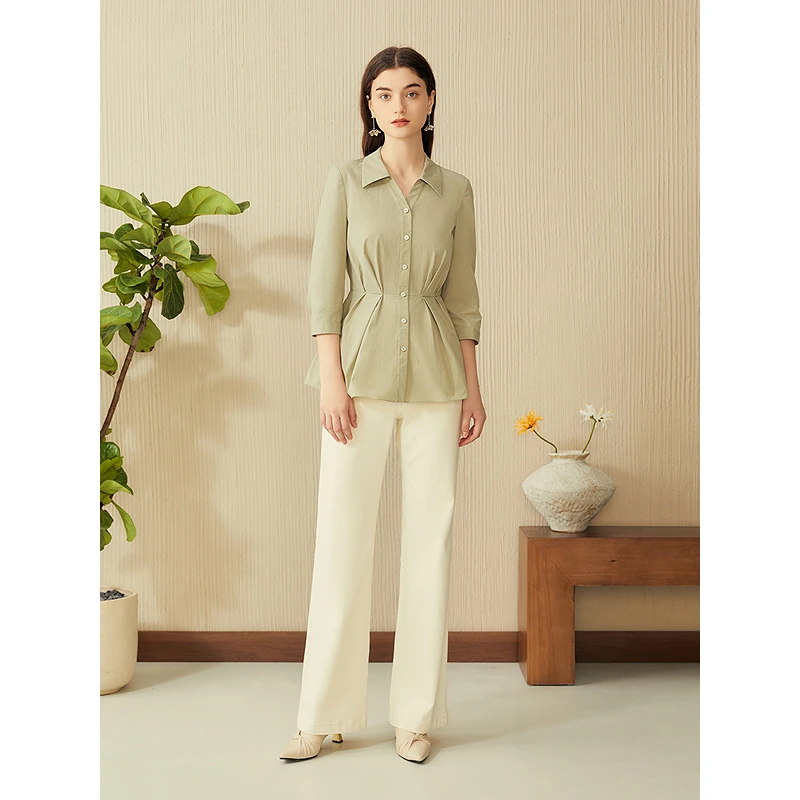 YINER音儿专选法式海鸥领收腰衬衫A字荷叶摆显瘦上衣8C65130106