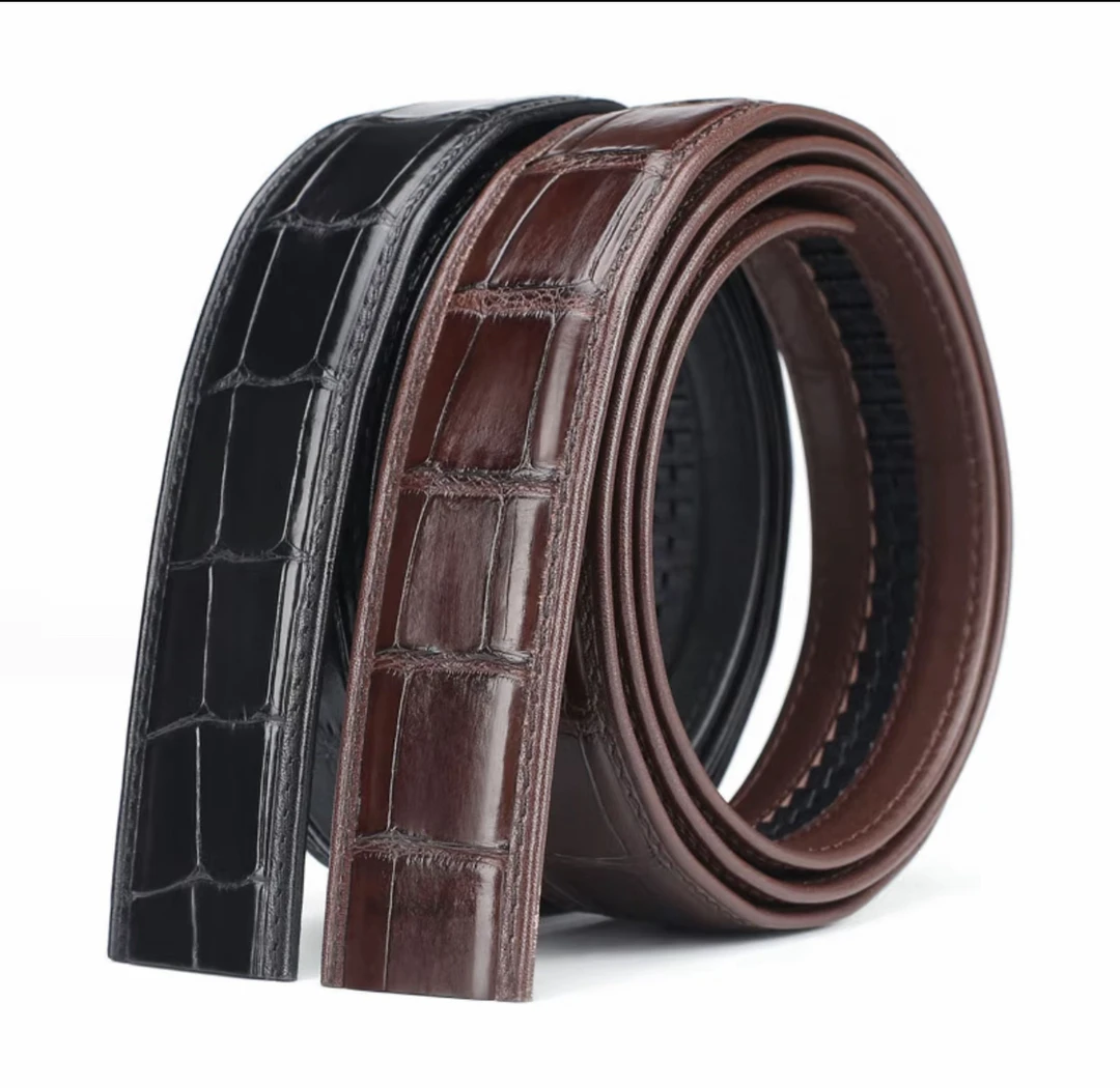 鳄鱼自动扣腰带高档时尚男士轻奢真皮无孔休闲百搭男款裤腰带黑色