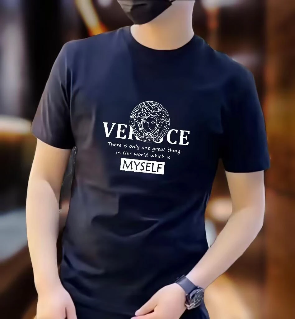 2025新款时尚潮流男士百搭修身圆领弹力印花短袖