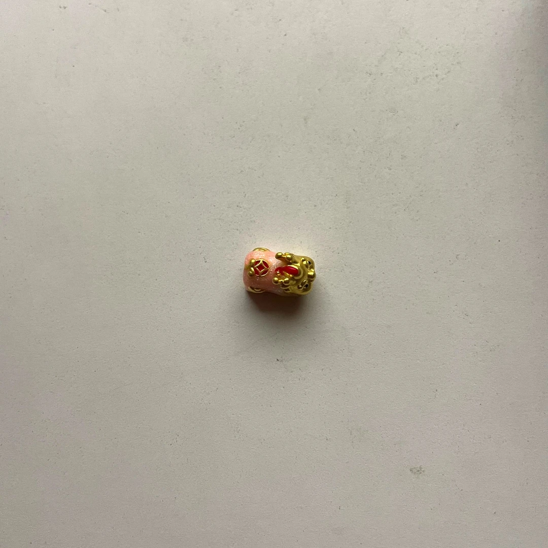 A(101）足金可爱百搭带彩烧蓝粉貔貅