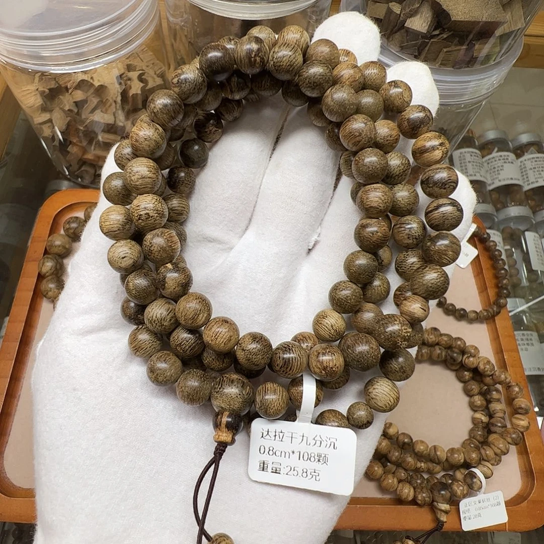 沉香手串天然野沉香达拉干老料0.8cm108颗25.8克