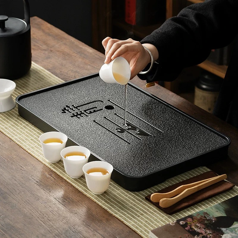 37*24仿乌金石静字蓄水排水两用茶盘
