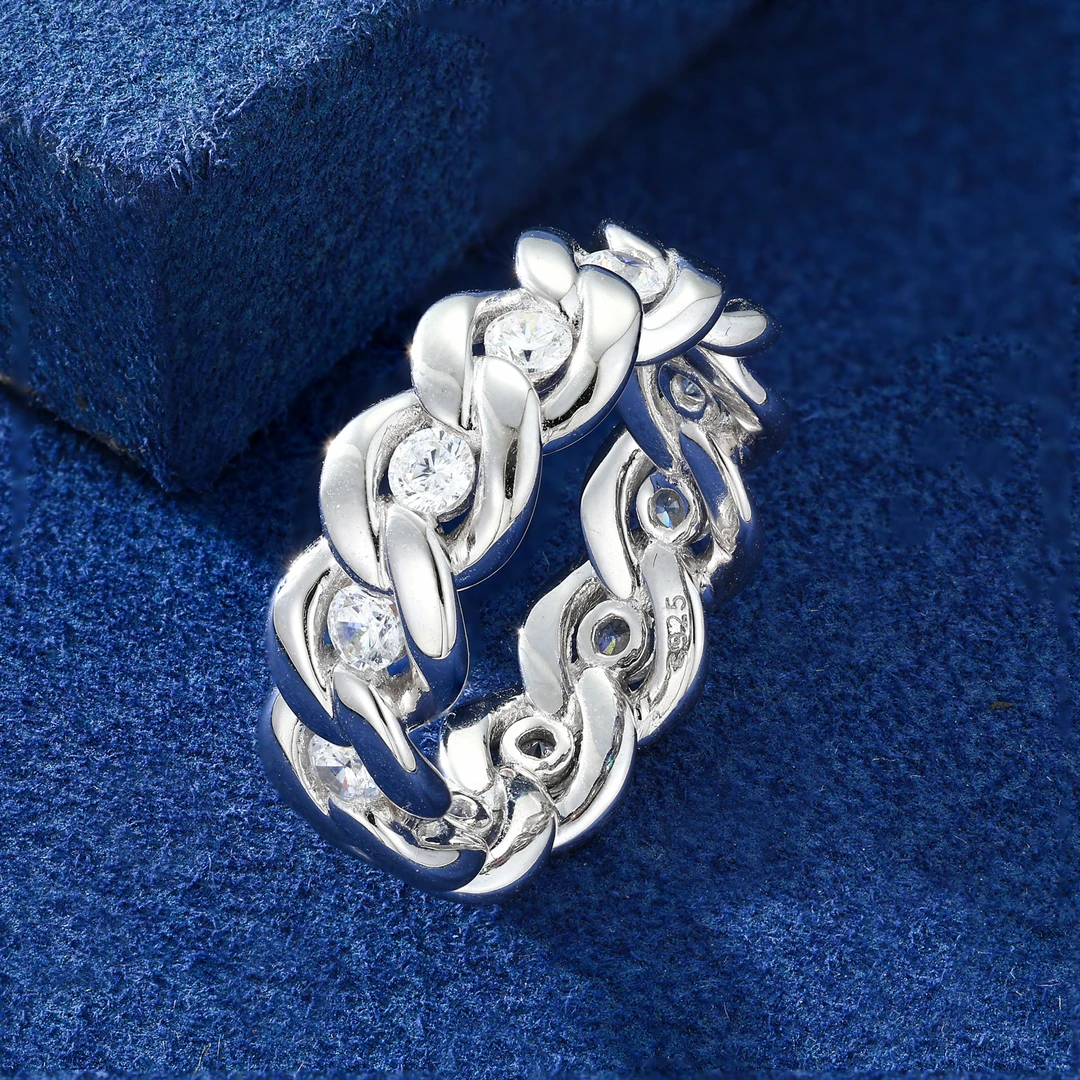 魔匠 925银莫桑石戒指 2025秋古巴编织银莫桑钻情侣古巴手链