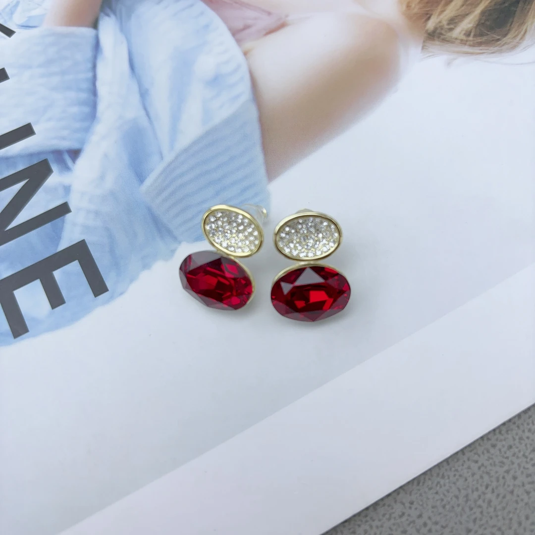 铜合金仿水晶耳饰 豆豆 时尚百搭红色水晶耳环女-DAE18746BX1