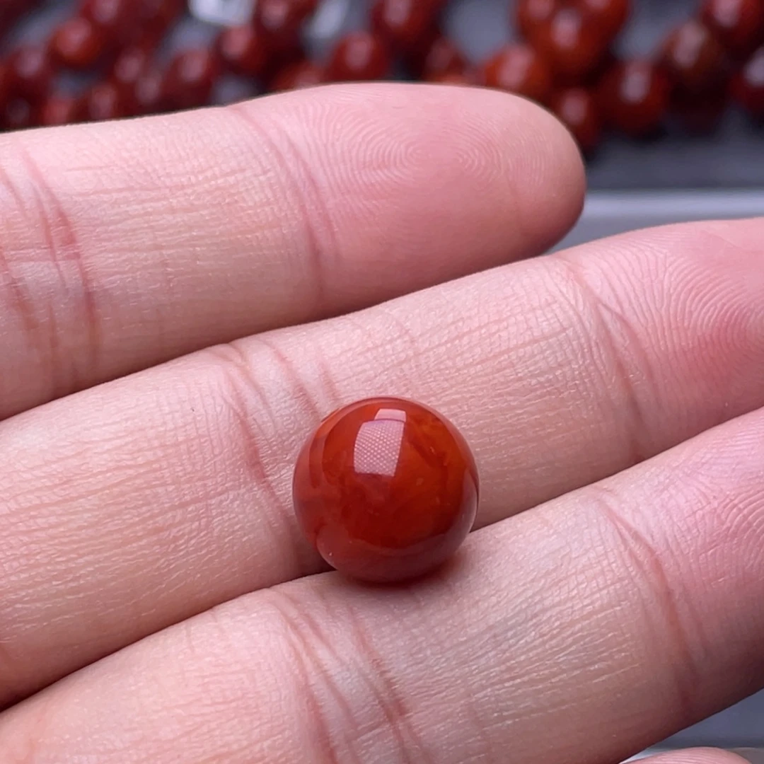品***川南红玛瑙未镶嵌南红玉石12mm瓦西牛血火焰纹单珠