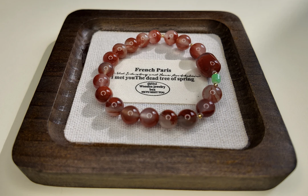 精美珠宝18K金南红随形珠路路通经典8mm单圈手串百搭红色女款