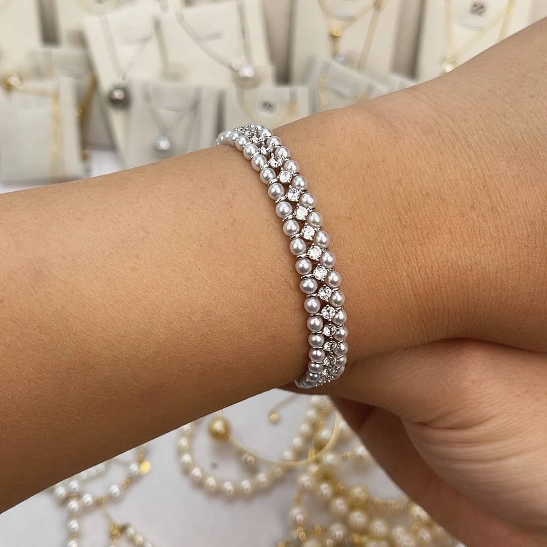手绳银S925镶嵌淡水珍珠
