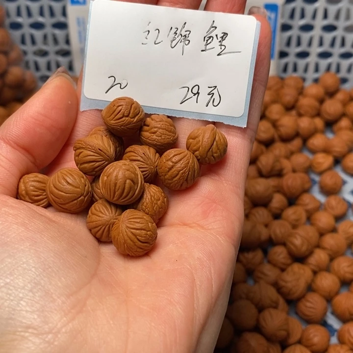 桃核手串12尺寸左右野生红锦鲤打好的带绳不打孔20颗