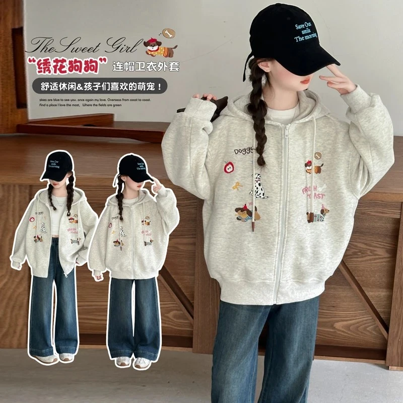 【加绒】童装女童连帽上衣2025秋冬新款卡通印花衣服中大童百搭外套