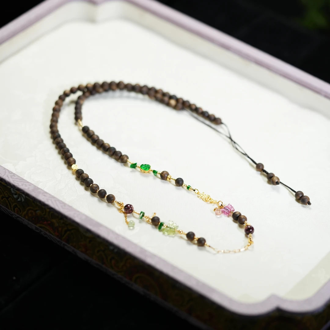 沉香【东方十八岁】【花满惜】沉香18K设计款项链毛衣链多样性发其一