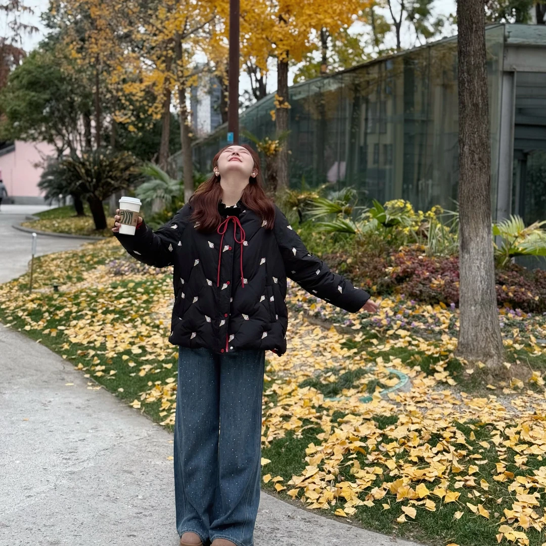 楠序微胖源子 冬季立领防风90白鸭绒短款保暖羽绒服女款YZ38063