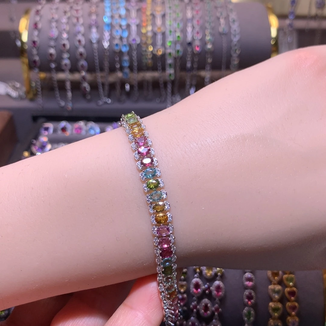 快***人银S925镶嵌手链碧玺