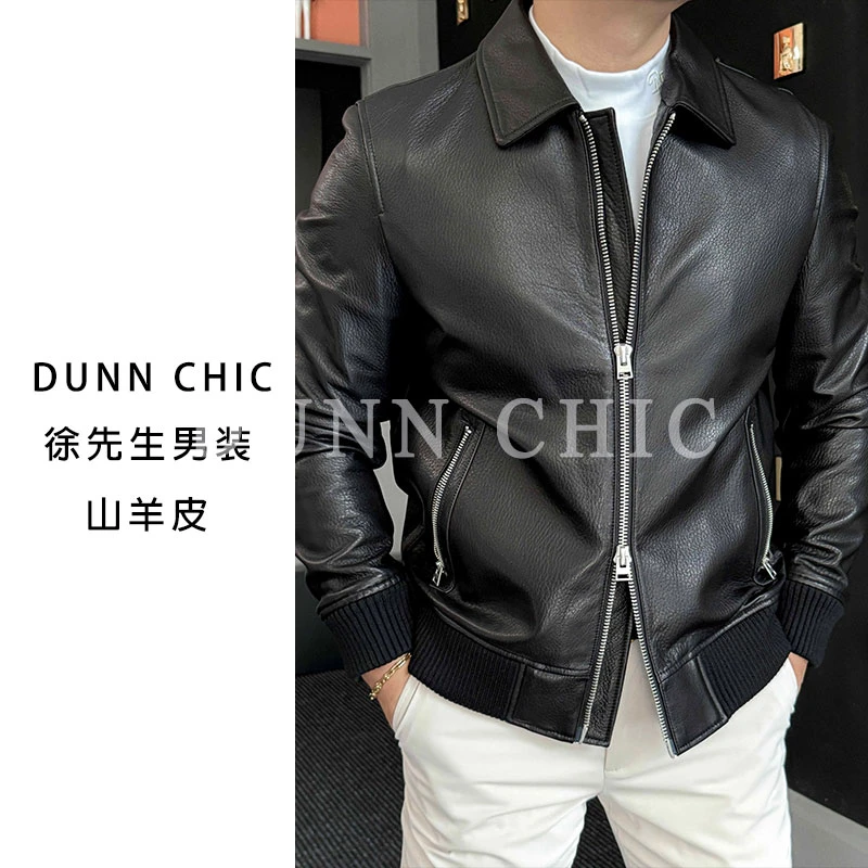 徐先生秋季山羊皮方领男士真皮皮衣399096皮夹克【杜恩】