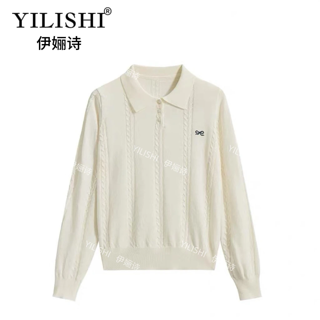 秋冬新款韩系穿搭麻花针织长袖polo领慵懒松打底上衣A14