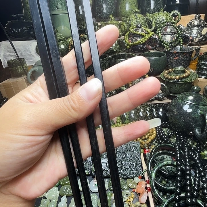 蛇纹石玉未镶嵌珠宝半成品藏玉药王石福利款黑包公筷子