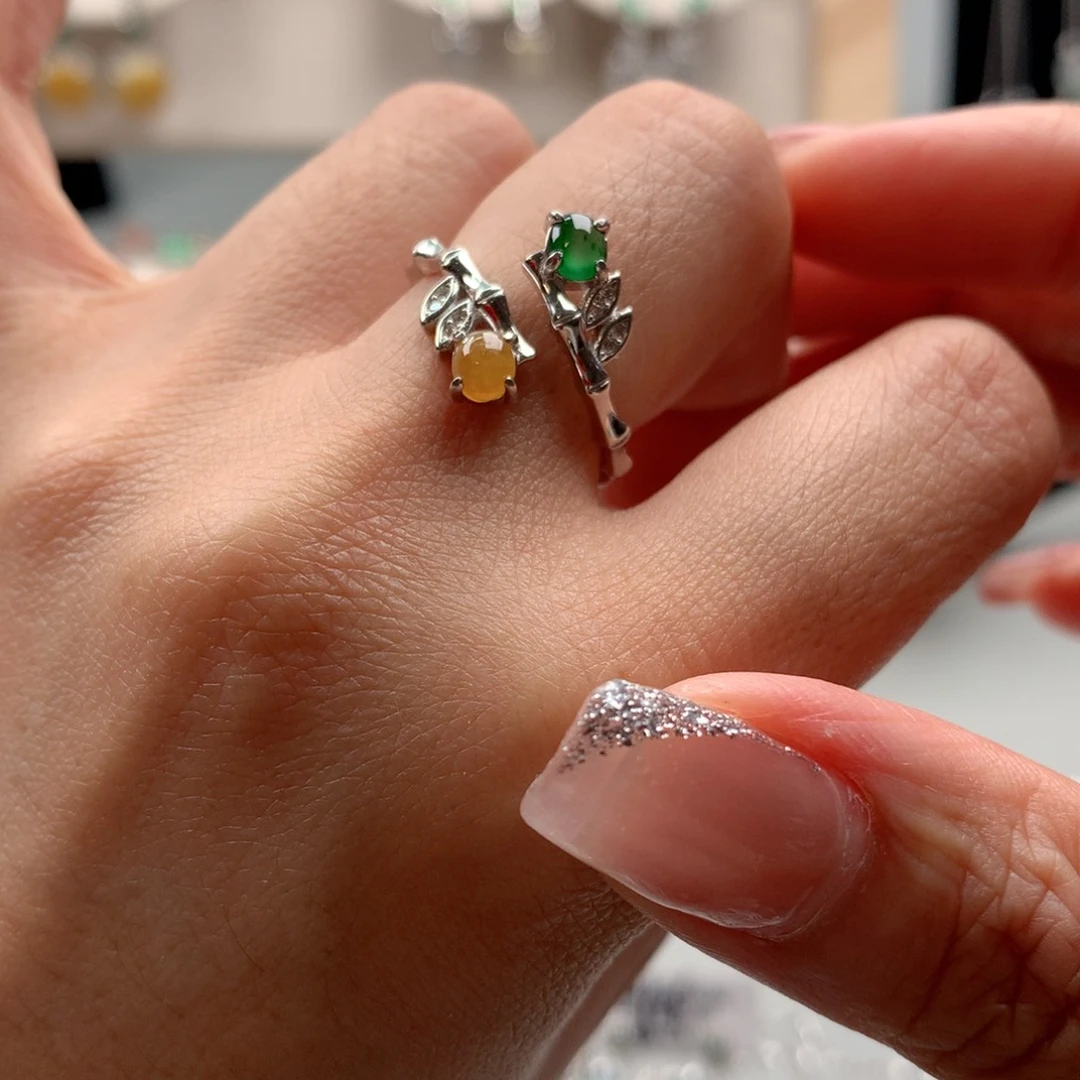 翡翠银S925镶嵌颈饰戒指4455