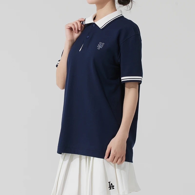 MLB男女情侣上衣2025夏季新款凉感polo衫时尚条纹边短袖3APQB0253